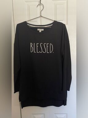 Rae Dunn Black “BLESSED.” Long Sleeve Top